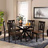 Baxton Studio Mare-Dark Brown/Walnut-7PC Dining Set Mare Modern and Contemporary Transitional Two-Tone Dark Brown and Walnut Brown Finished Wood 7-Piece Dining Set